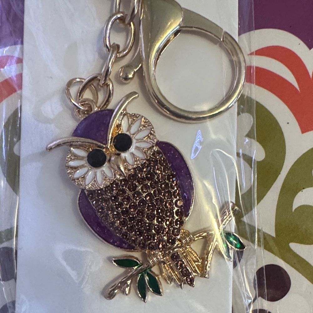 Purple and Gold Owl Keychain - Picture 1 of 2